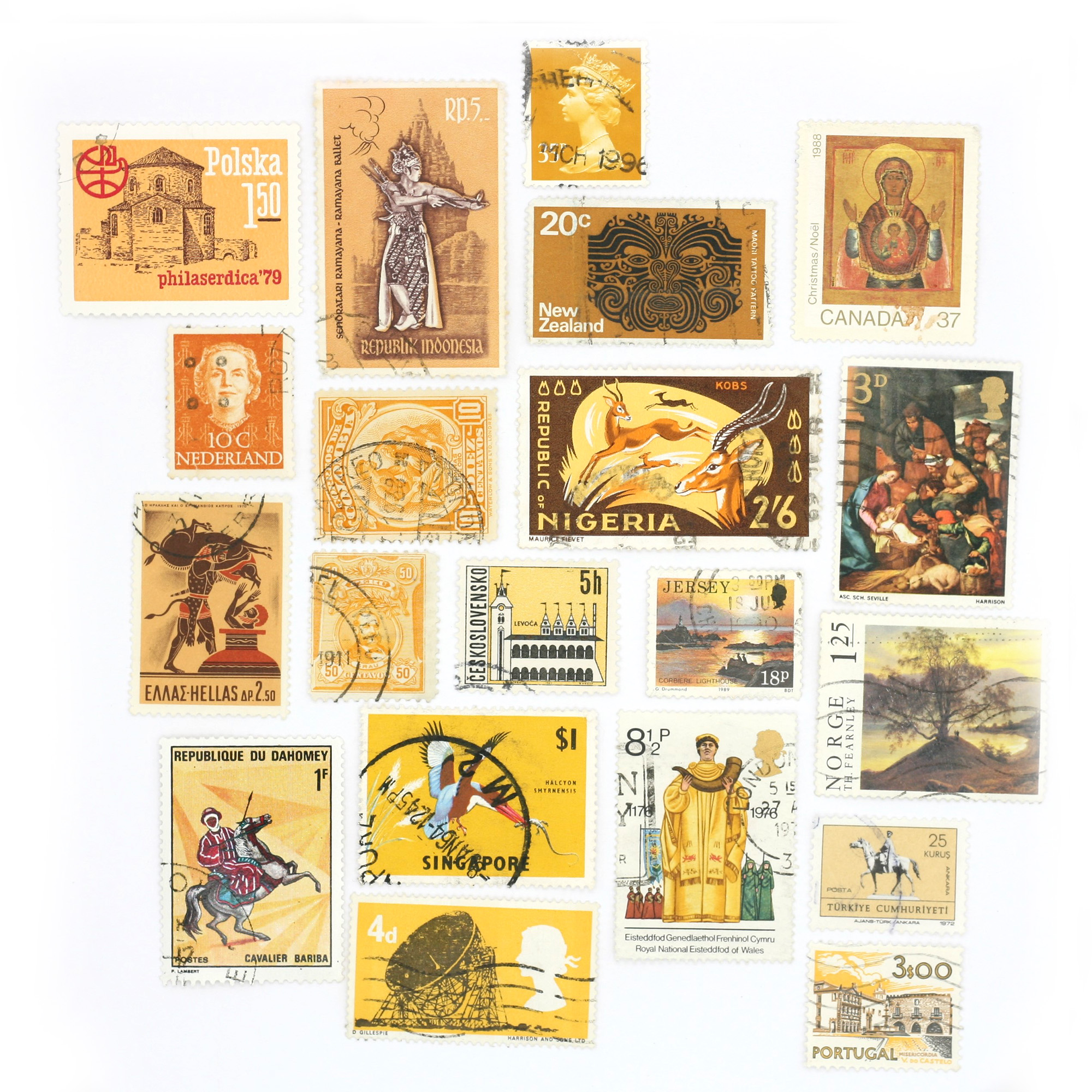Set mit 20 Vintage Briefmarken - senf | Lot 12