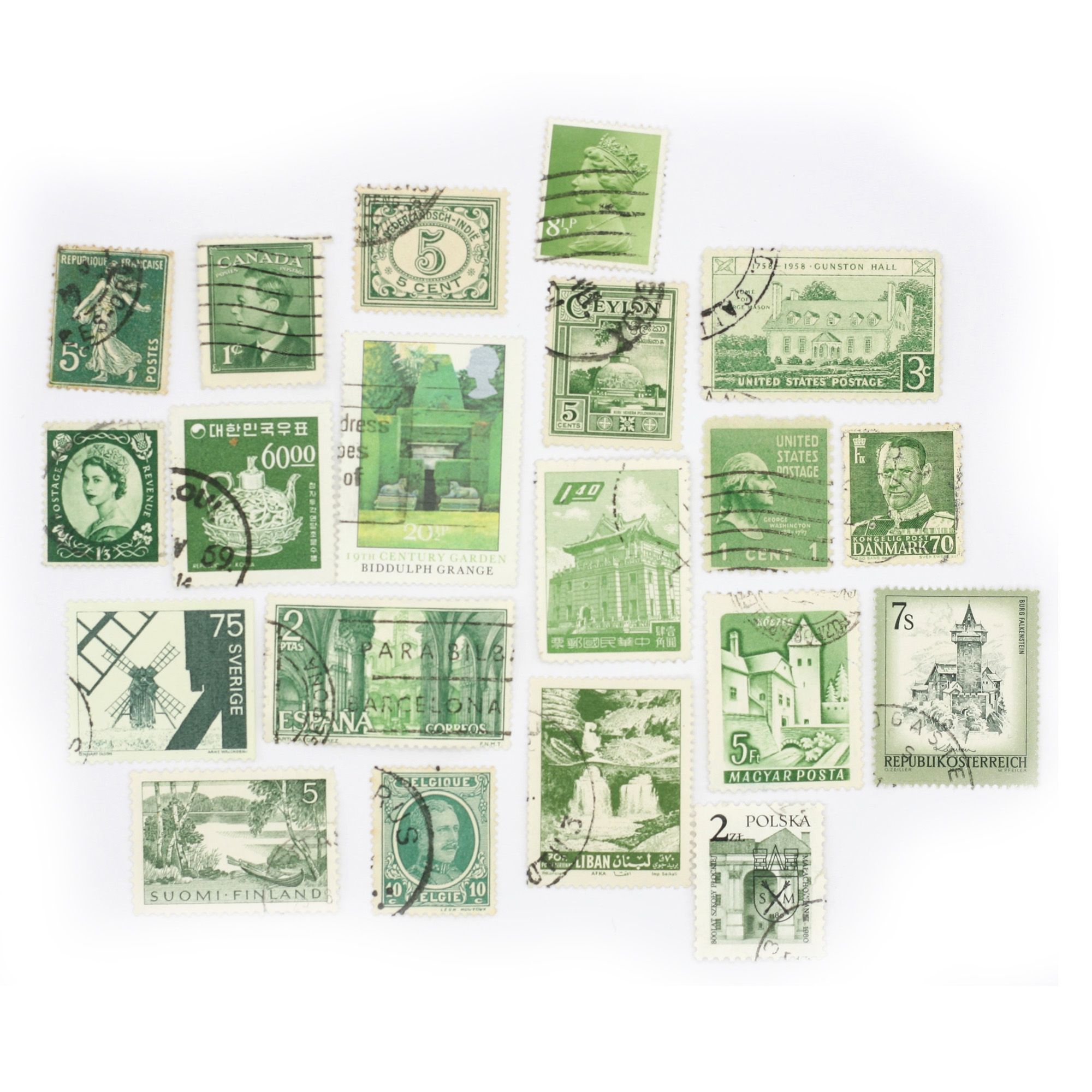 Set mit 20 Vintage Briefmarken - grün | Lot 23