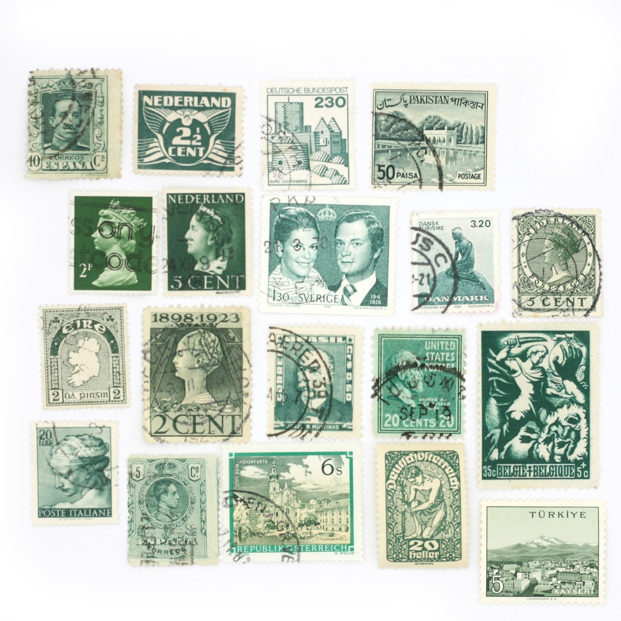 Set mit 20 Vintage Briefmarken - petrol | Lot 45