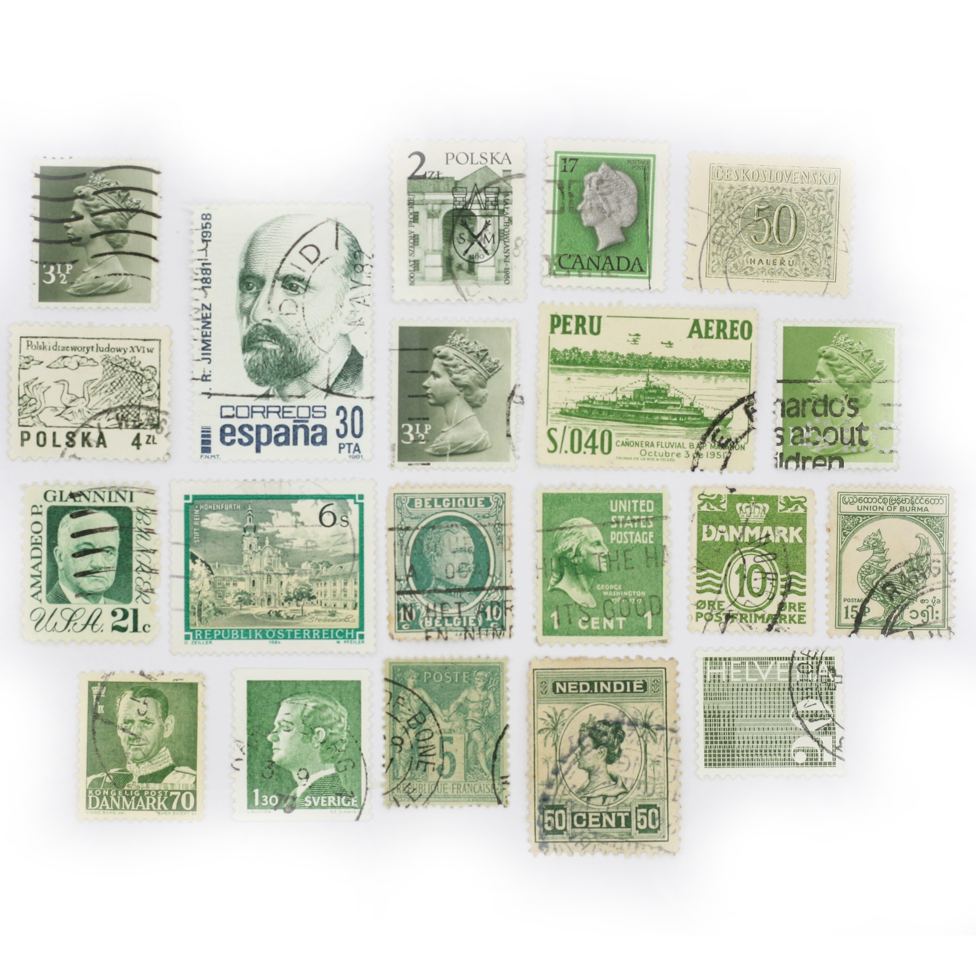 Set mit 20 Vintage Briefmarken - grün | Lot 19