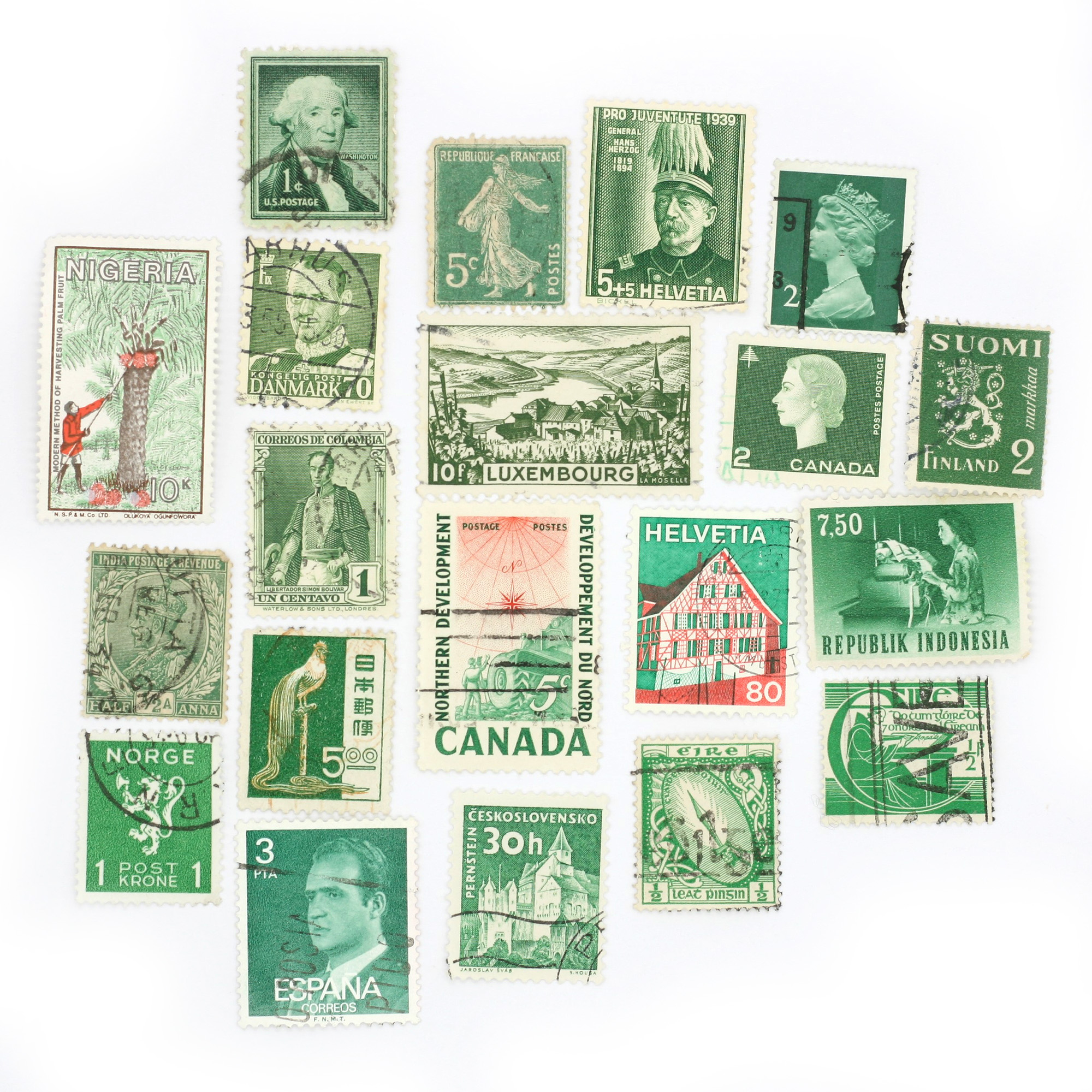 Set mit 20 Vintage Briefmarken - grün | Lot 29
