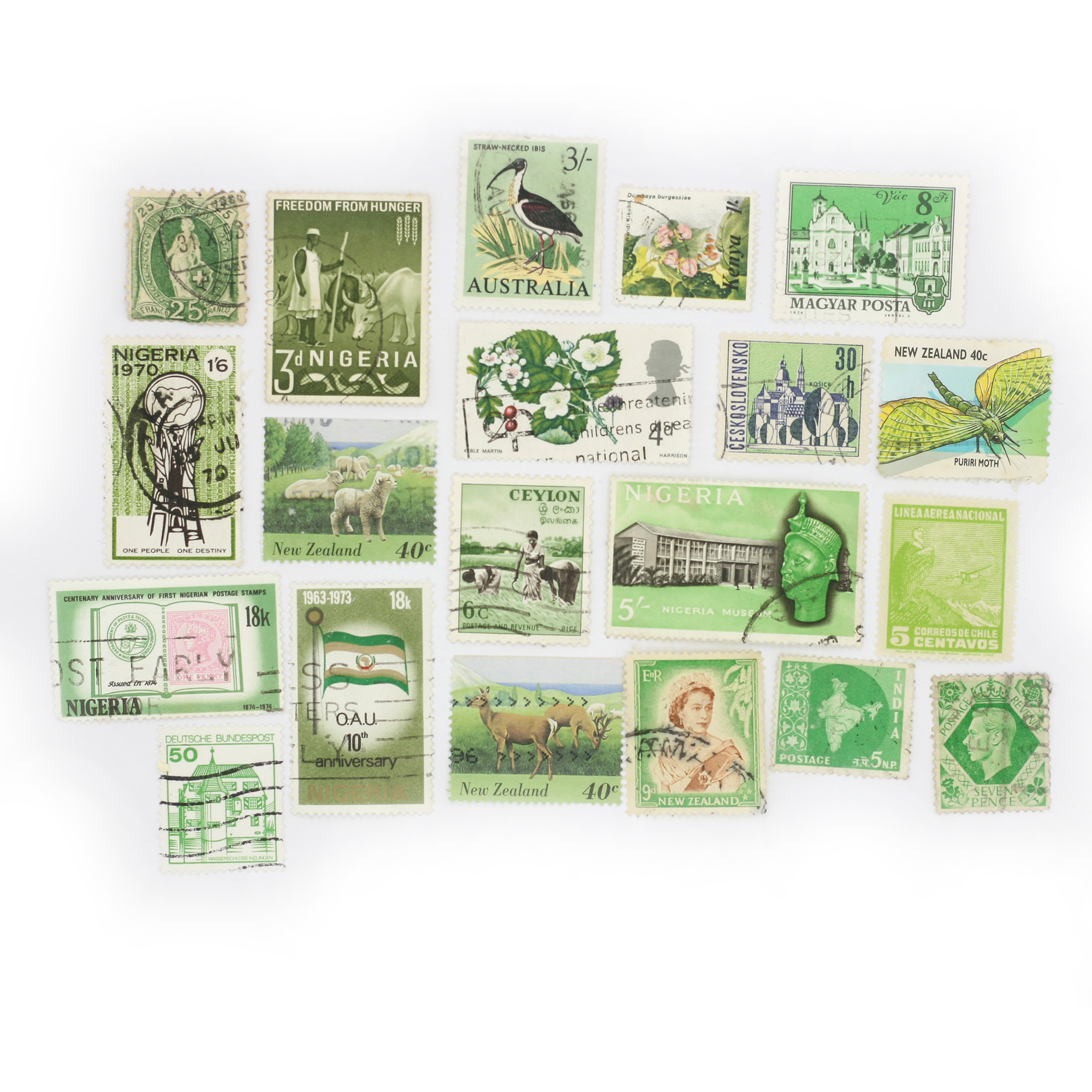 Set mit 20 Vintage Briefmarken - grün | Lot 17