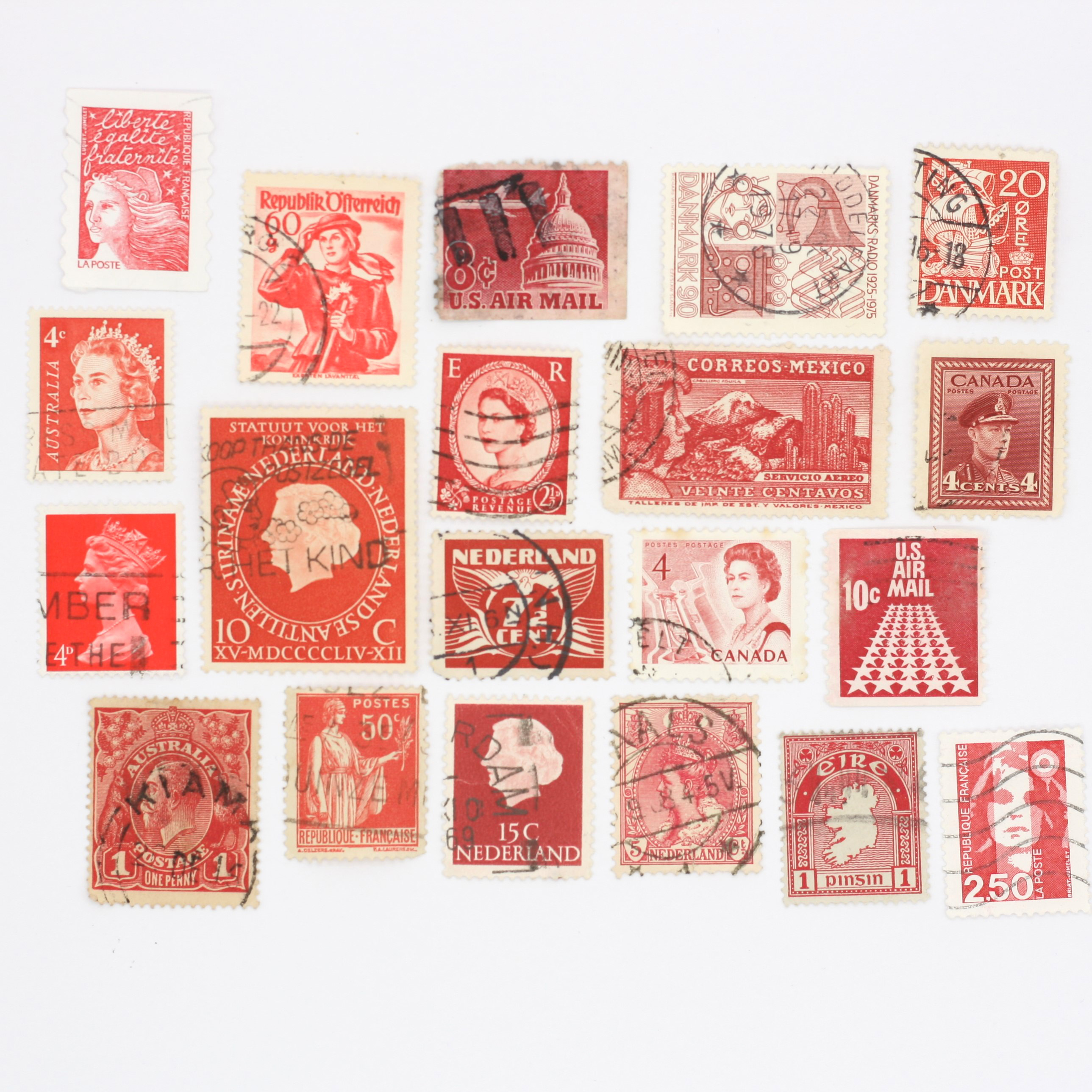 Set mit 20 Vintage Briefmarken - rot | Lot 39