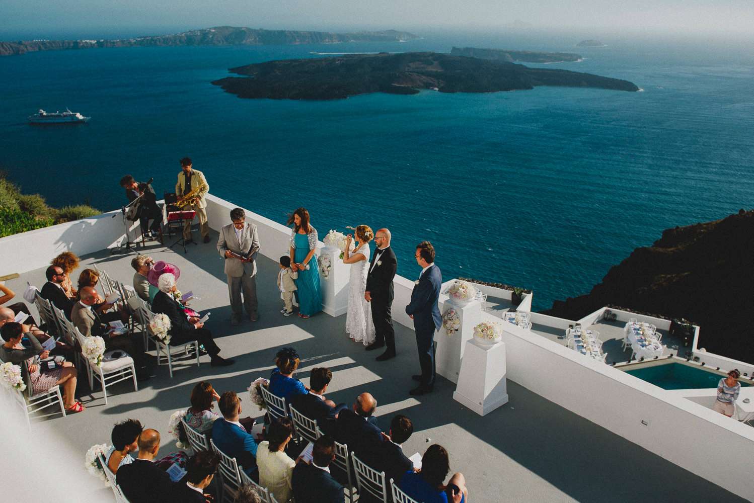hotel wedding, greece hotel wedding, wedding with a view, santorini destination wedding