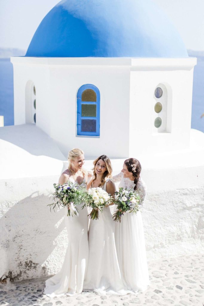 three brides, wedding dress, wedding gown, long dress, bridal bouquet